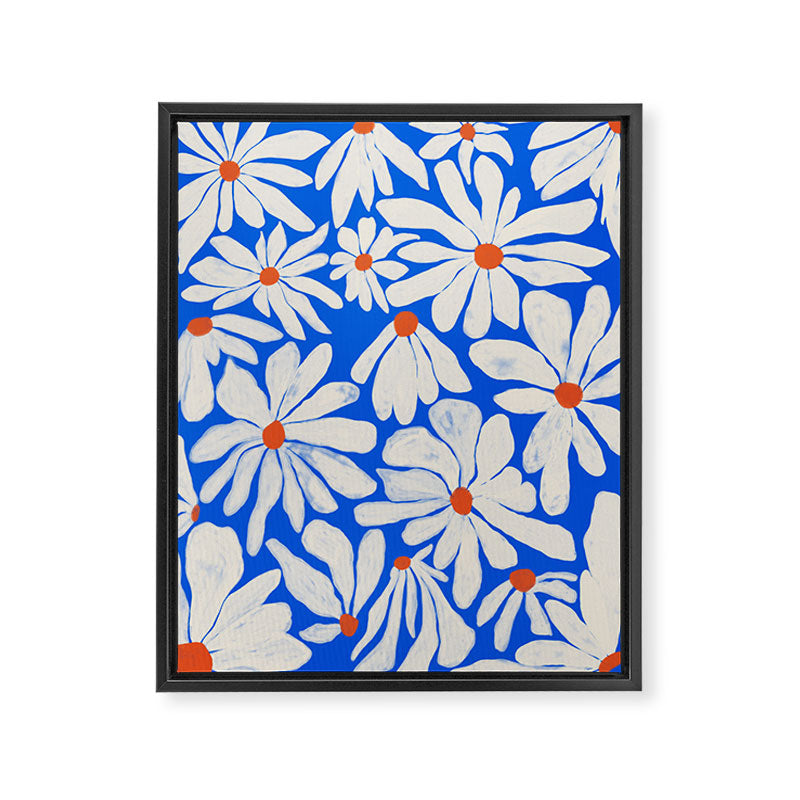 Boho Daisies on Indigo Blue Framed Canvas Print Gallery Image 6