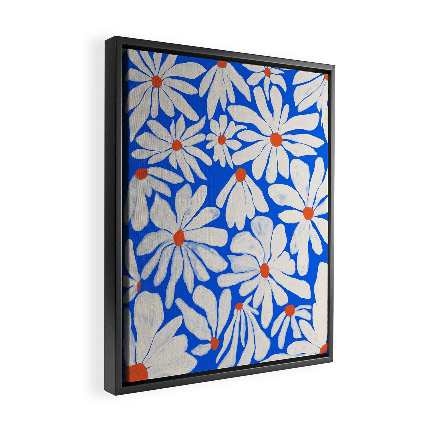 Boho Daisies on Indigo Blue Framed Canvas Print Gallery Image 2