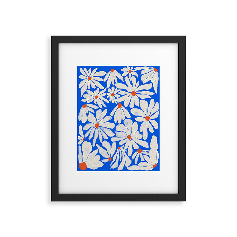 Boho Daisies on Indigo Blue Framed Art Print Gallery Image 4