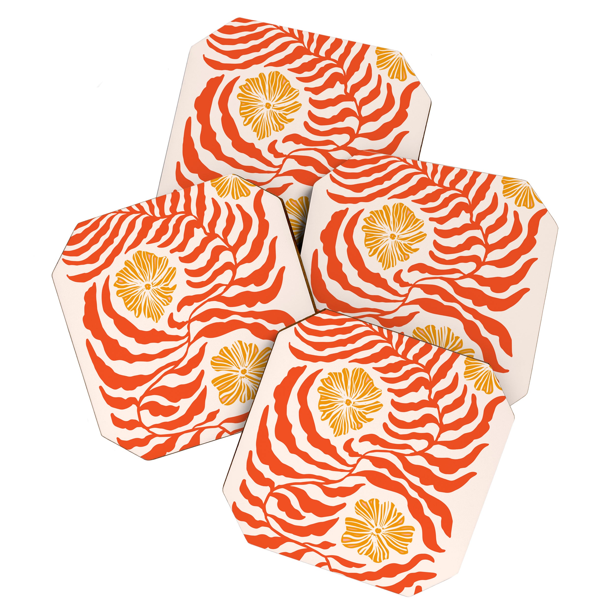 Burnt Orange Leaves and Flowers Coaster Gallery Image 1
