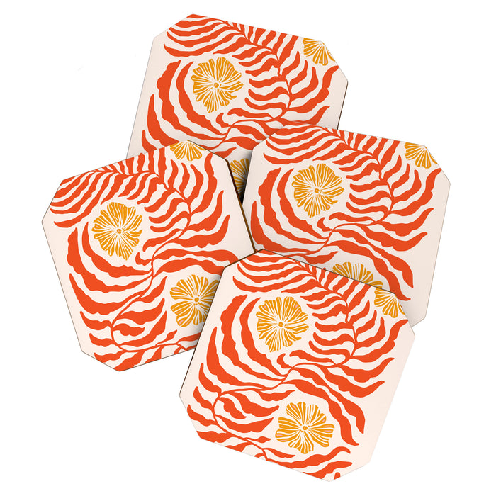 Burnt Orange Leaves and Flowers Coaster Gallery Image 1