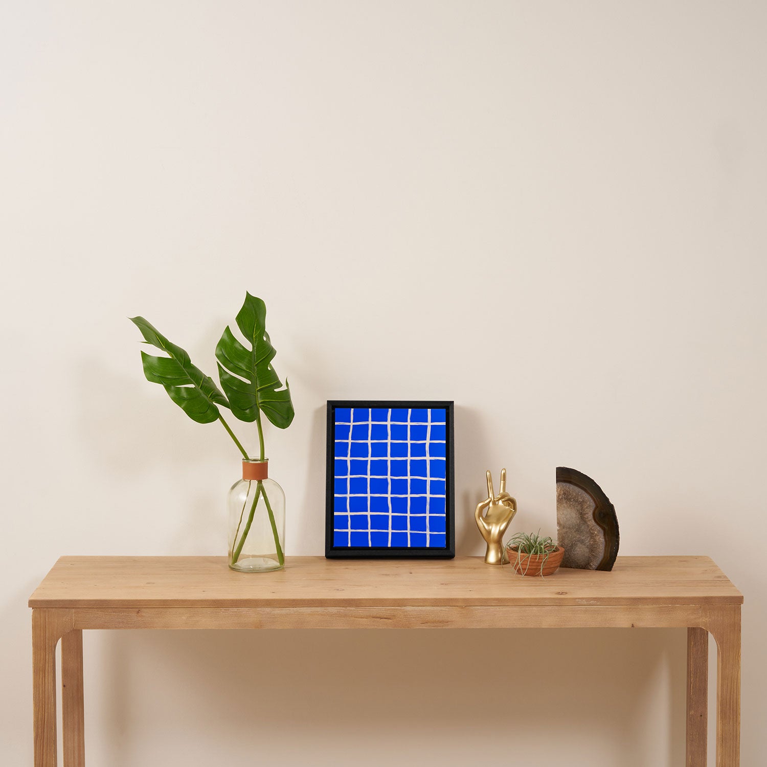 Cobalt Blue Checker Grid Framed Canvas Print Gallery Image 4