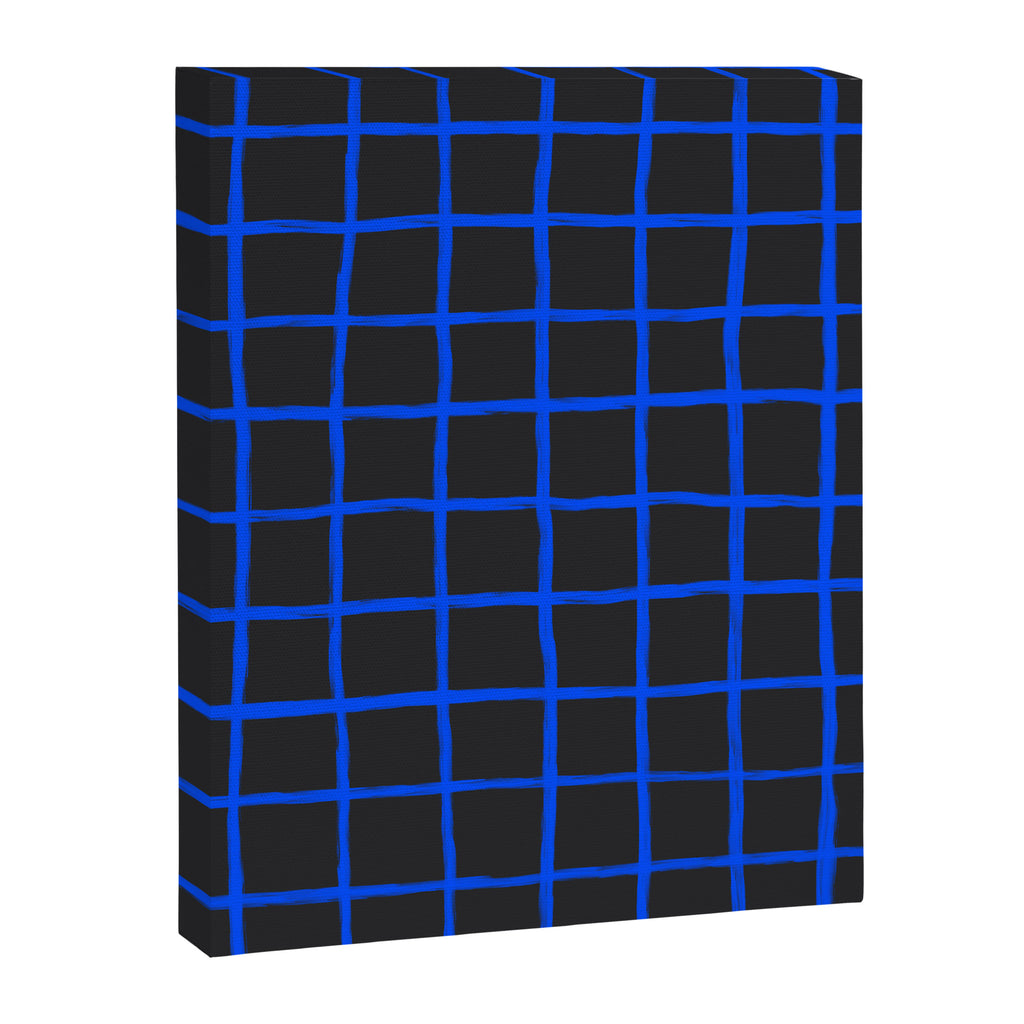 Cobalt Blue Grid over Charcoal Black Canvas Print Gallery Image 8