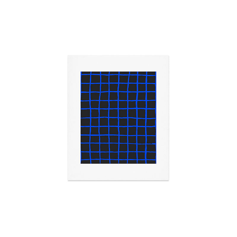 Cobalt Blue Grid over Charcoal Black Art Print Gallery Image 1