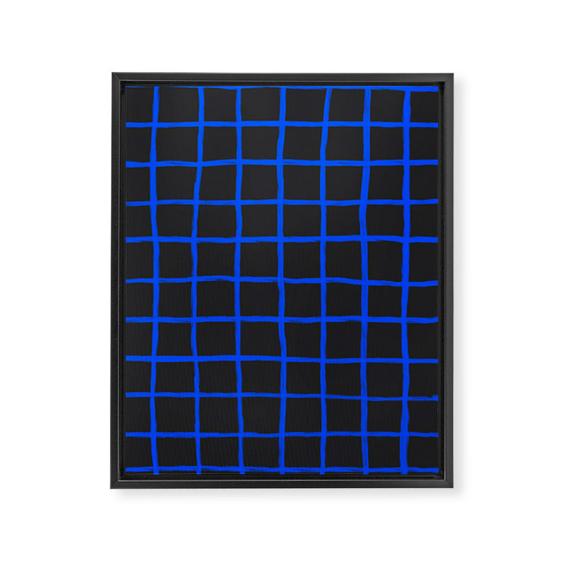Cobalt Blue Grid over Charcoal Black Framed Canvas Print Gallery Image 8