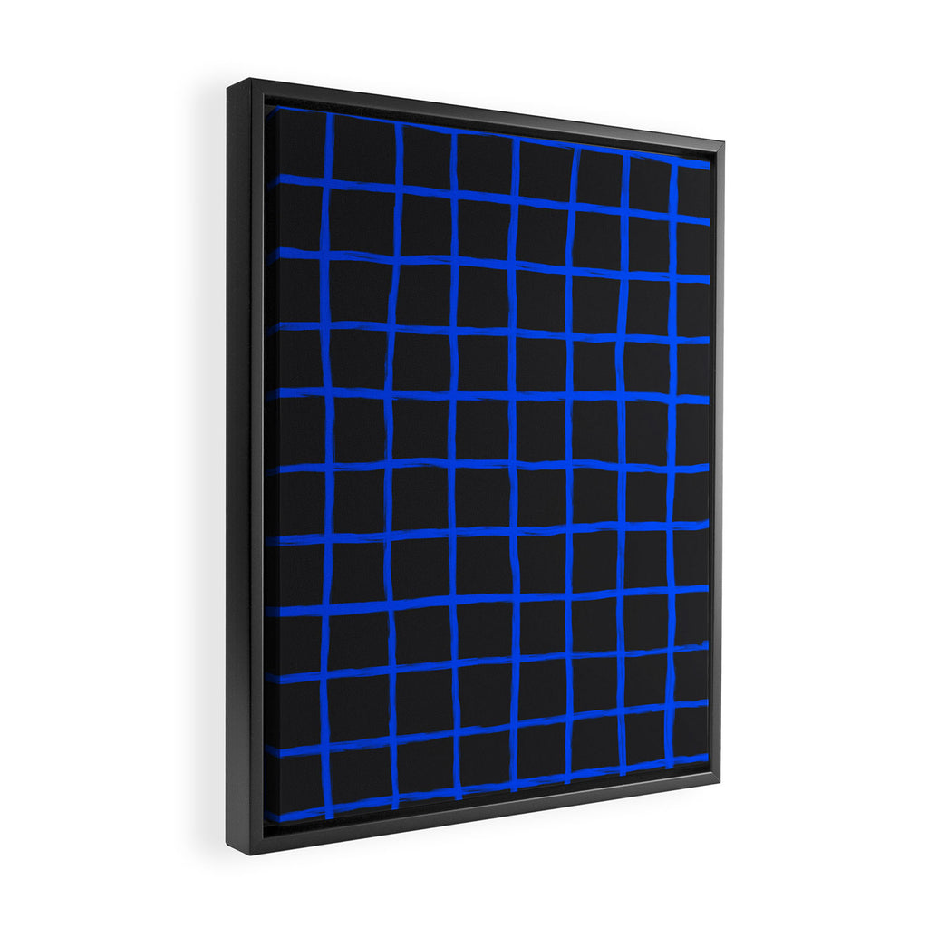 Cobalt Blue Grid over Charcoal Black Framed Canvas Print Gallery Image 2