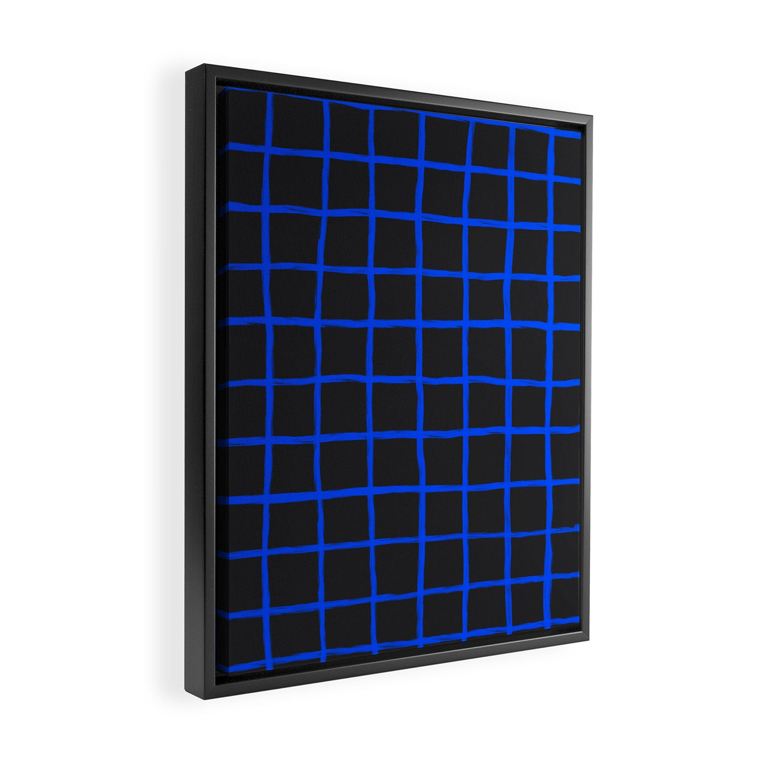 Cobalt Blue Grid over Charcoal Black Framed Canvas Print Gallery Image 2