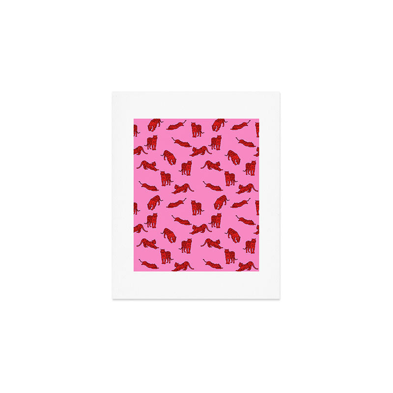 Exotic Pink + Red Wildcats Art Print Gallery Image 1