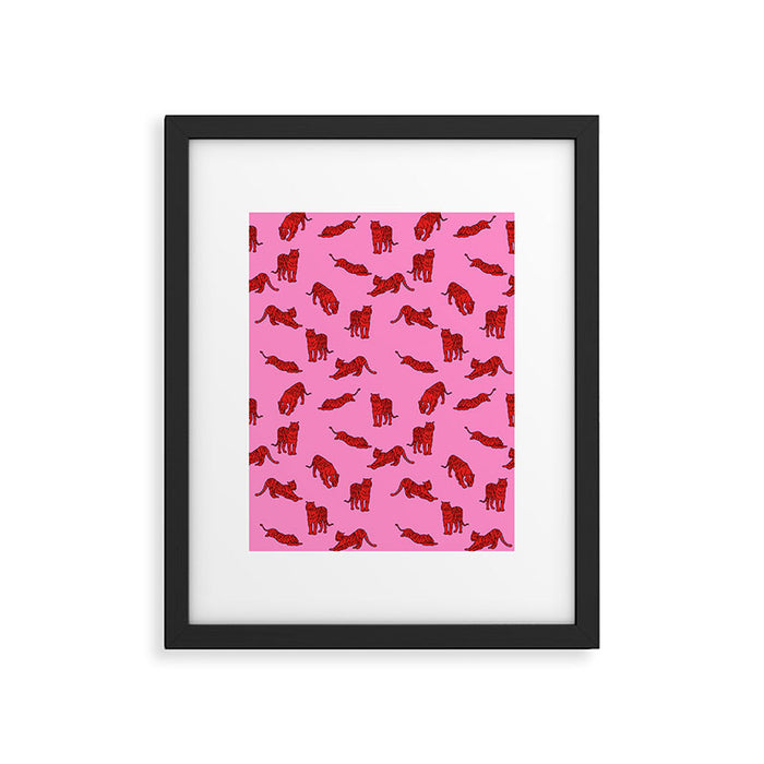 Exotic Pink + Red Wildcats Framed Art Print Gallery Image 1