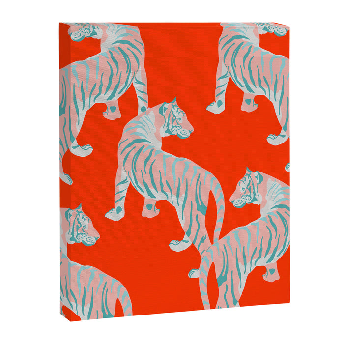 Exotic Pink Tigers on Bold Orange Animal Pattern Canvas Print Gallery Image 1