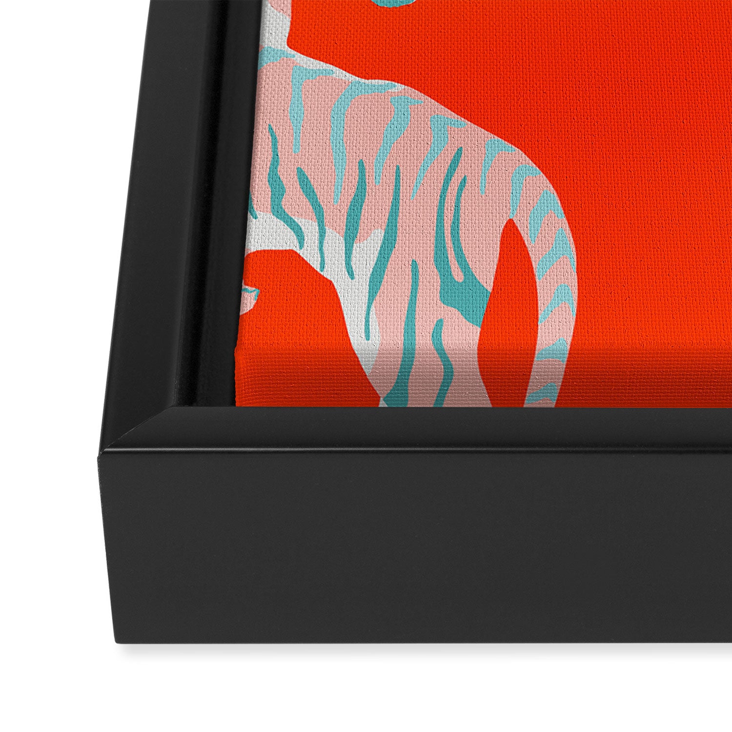 Exotic Pink Tigers on Bold Orange Animal Pattern Framed Canvas Print Gallery Image 3