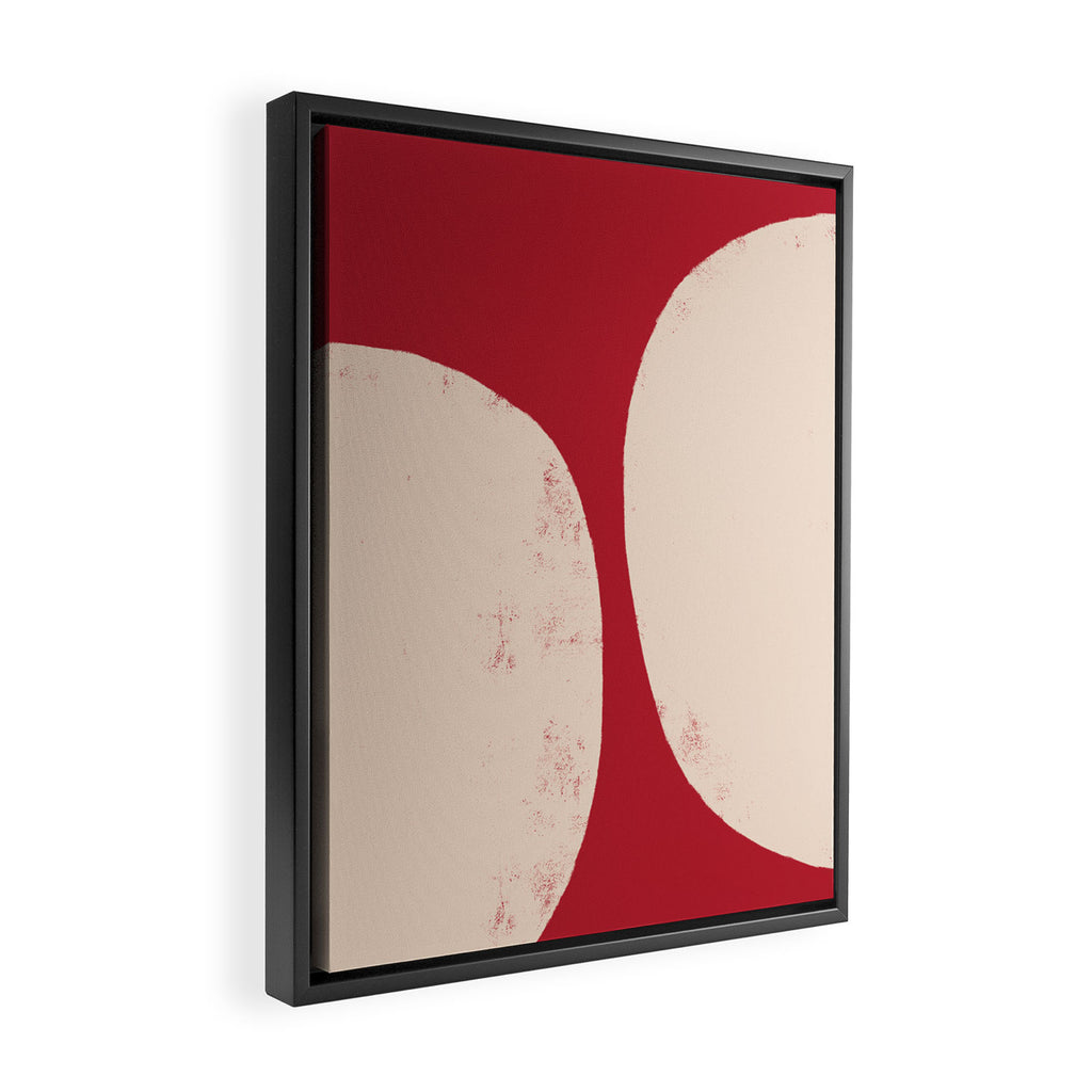 Half-Circle Shapes on Red Framed Canvas Print Gallery Image 2