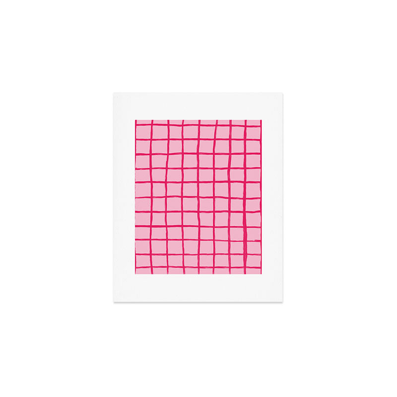 Hot Pink on Blush Checkered Grid Art Print Gallery Image 1