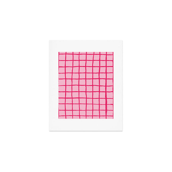 Hot Pink on Blush Checkered Grid Art Print Gallery Image 1