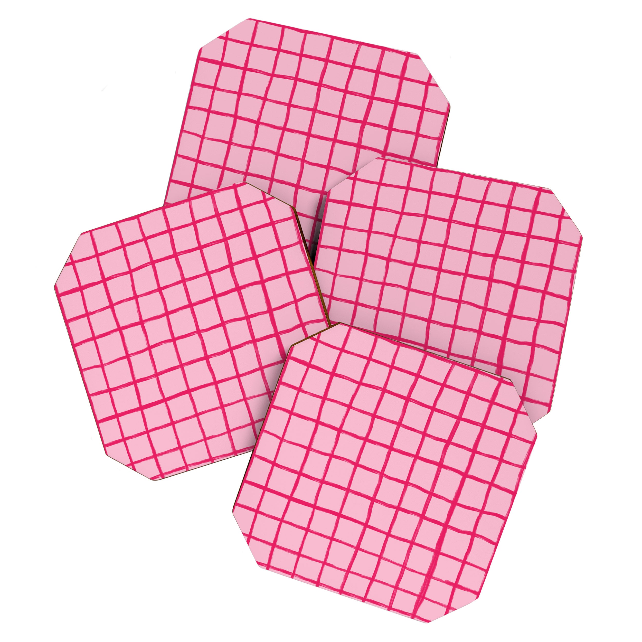 Hot Pink on Blush Checkered Grid Coaster Gallery Image 1