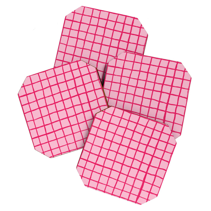Hot Pink on Blush Checkered Grid Coaster Gallery Image 1