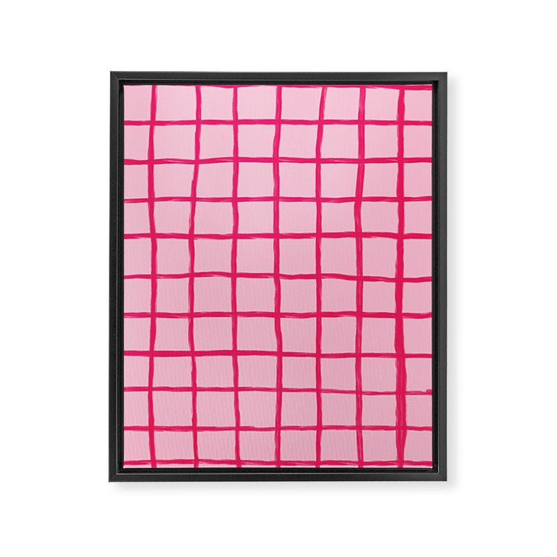 Hot Pink on Blush Checkered Grid Framed Canvas Print Gallery Image 8