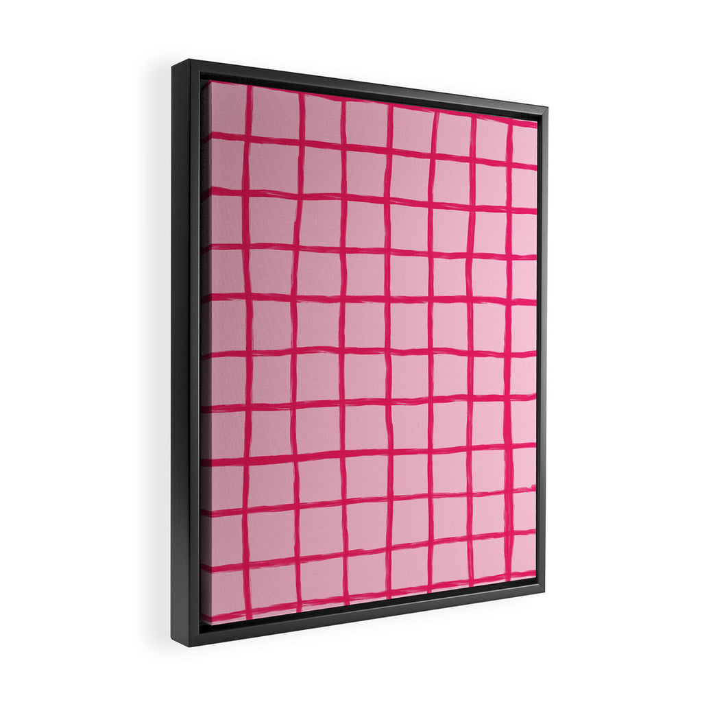 Hot Pink on Blush Checkered Grid Framed Canvas Print Gallery Image 2