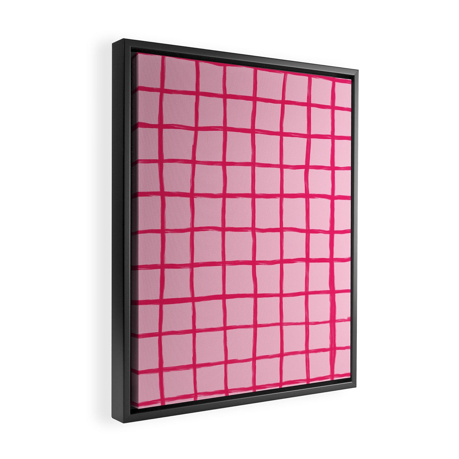 Hot Pink on Blush Checkered Grid Framed Canvas Print Gallery Image 2