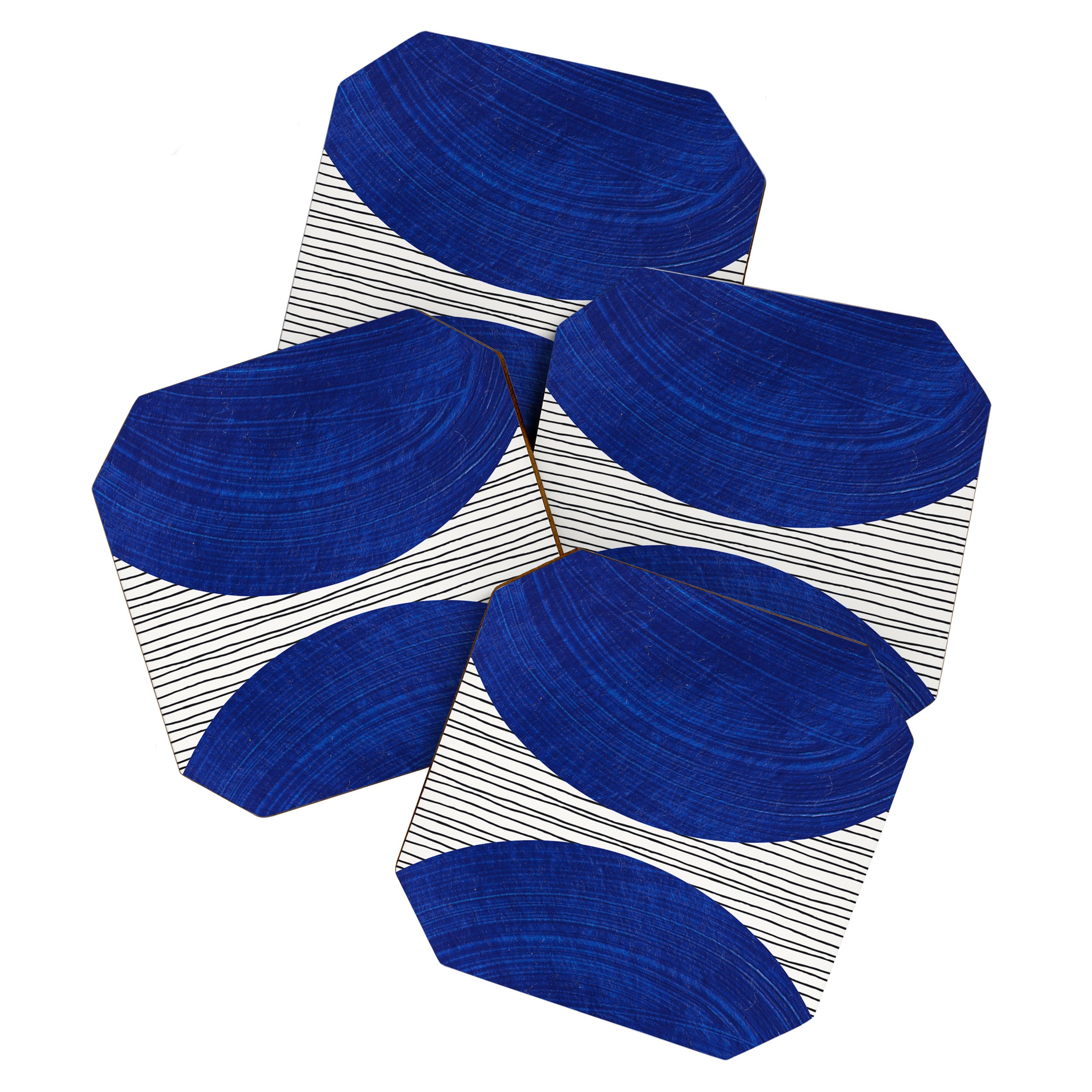 navy blue woodblock lines Coaster Gallery Image 1
