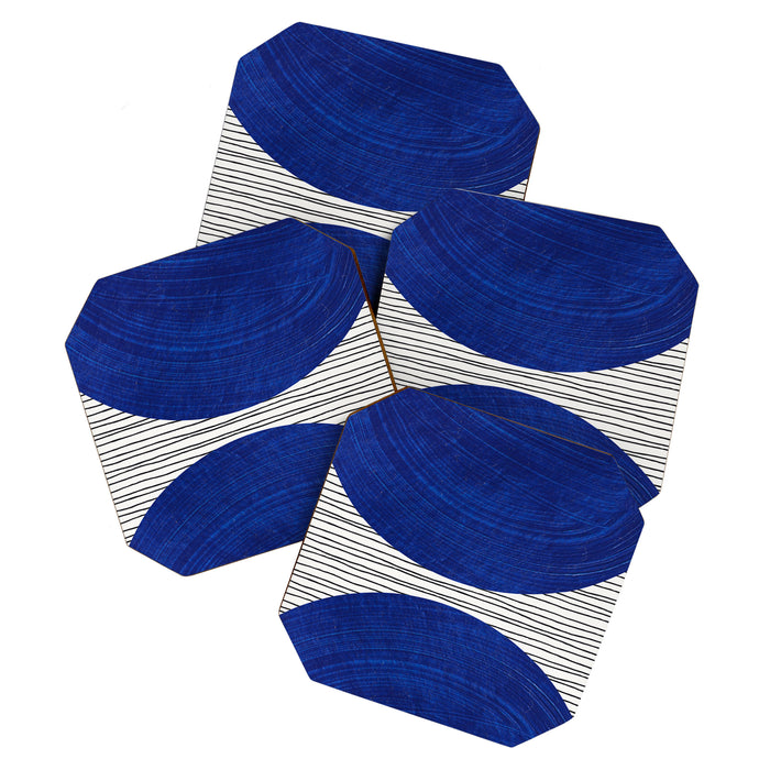 navy blue woodblock lines Coaster Gallery Image 1