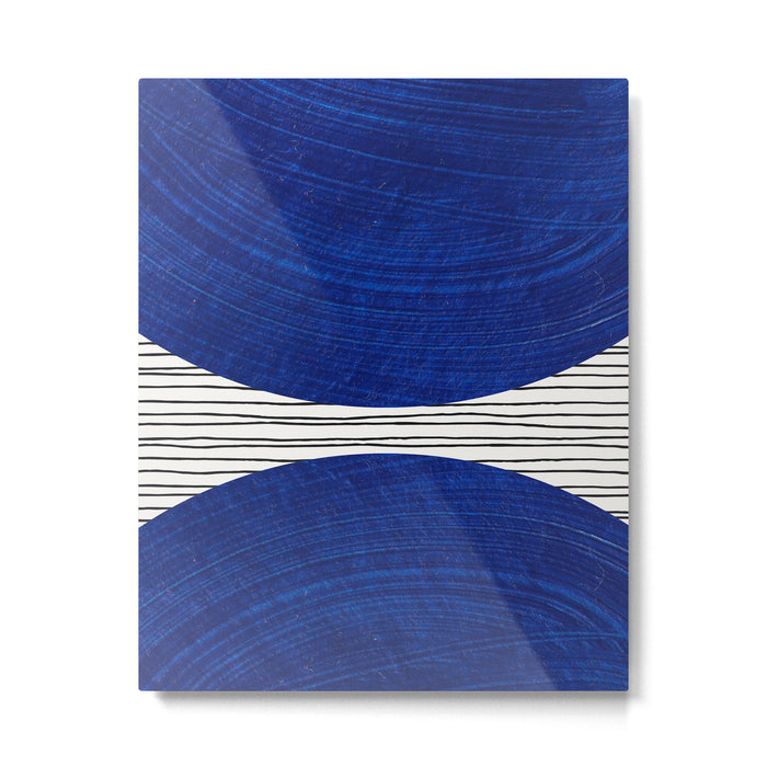 navy blue woodblock lines Metal Print Gallery Image 1