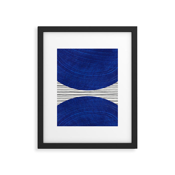 navy blue woodblock lines Framed Art Print Gallery Image 1
