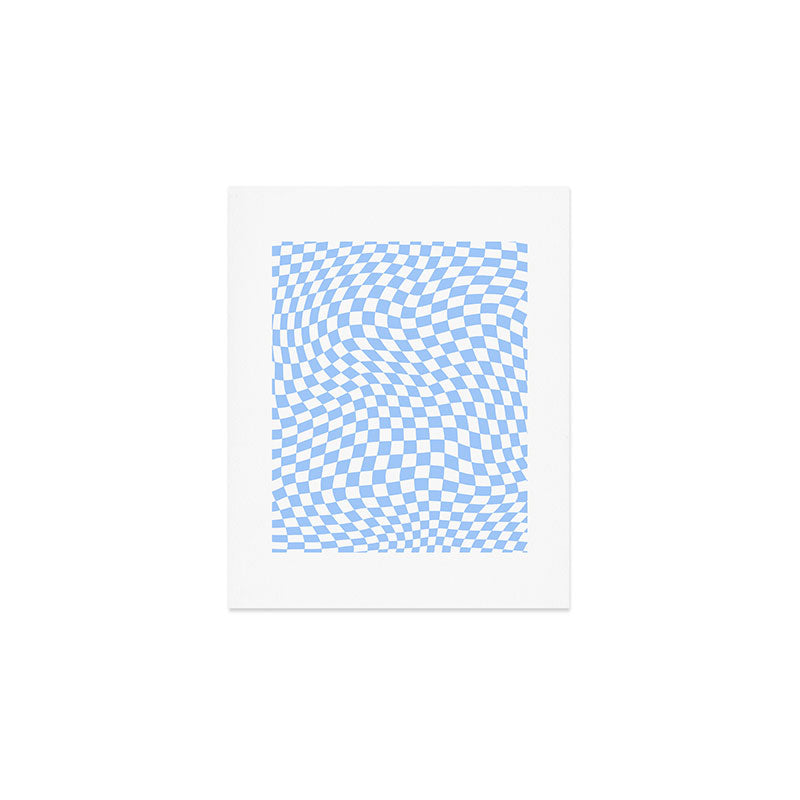Pastel Blue Twisted Swirl Checkered Squares  Art Print Gallery Image 1
