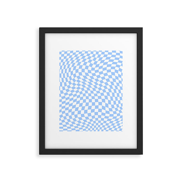 Pastel Blue Twisted Swirl Checkered Squares  Framed Art Print Gallery Image 1