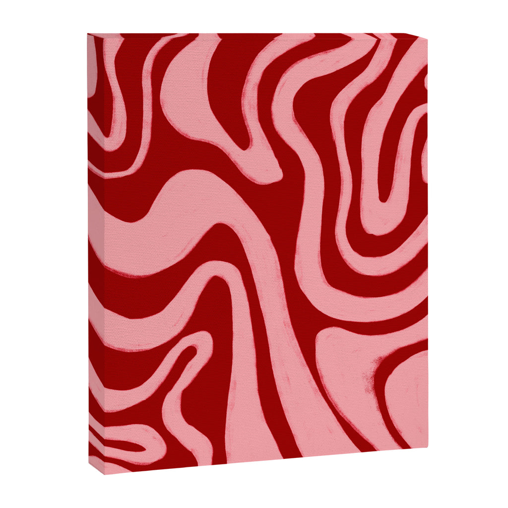 Retro 70s Pink Liquid Swirl on Dahlia Red Canvas Print Gallery Image 8
