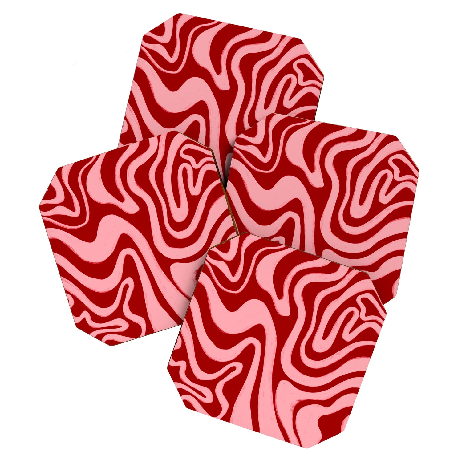 Retro 70s Pink Liquid Swirl on Dahlia Red Coaster Gallery Image 1