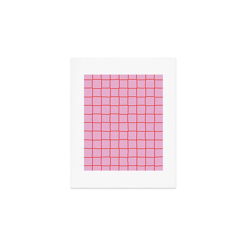 Retro Pink + Red Tiles Checker Plaid Art Print Gallery Image 1