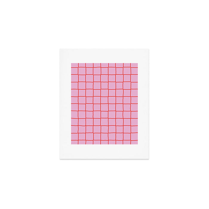 Retro Pink + Red Tiles Checker Plaid Art Print Gallery Image 1