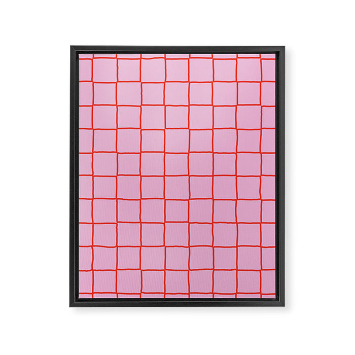 Retro Pink + Red Tiles Checker Plaid Framed Canvas Print Gallery Image 1