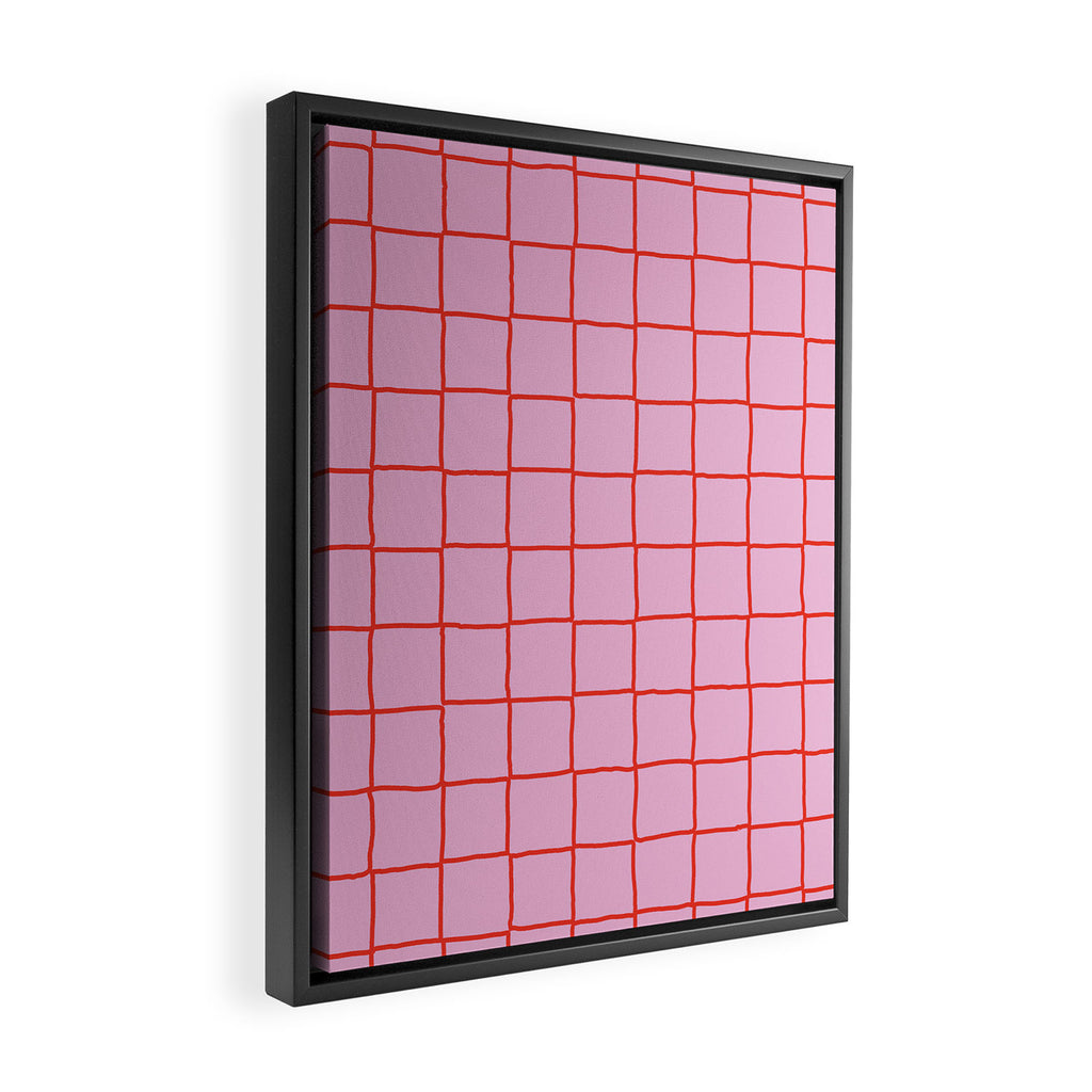 Retro Pink + Red Tiles Checker Plaid Framed Canvas Print Gallery Image 2
