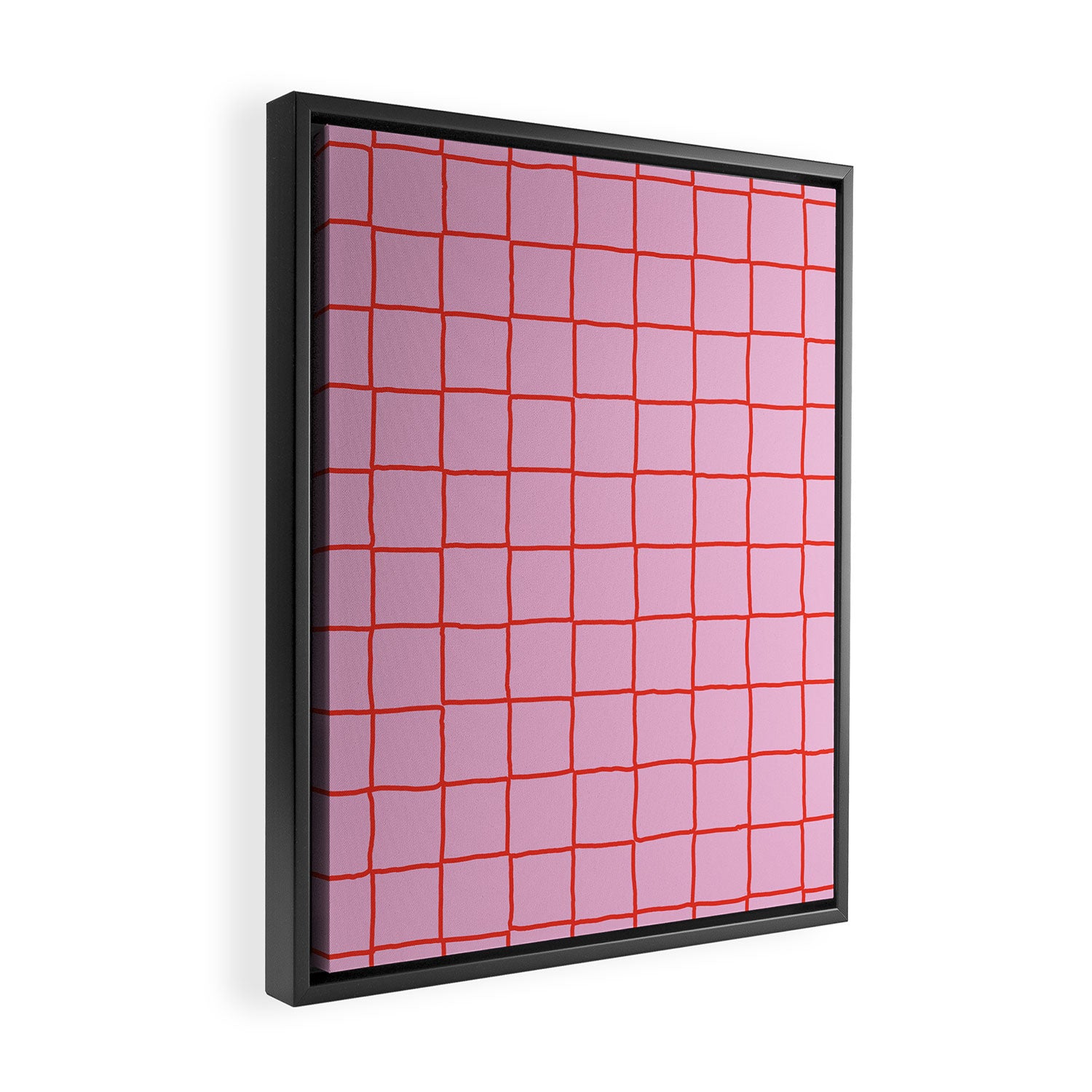 Retro Pink + Red Tiles Checker Plaid Framed Canvas Print Gallery Image 2