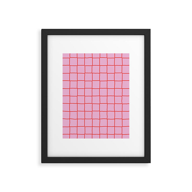 Retro Pink + Red Tiles Checker Plaid Framed Art Print Gallery Image 4