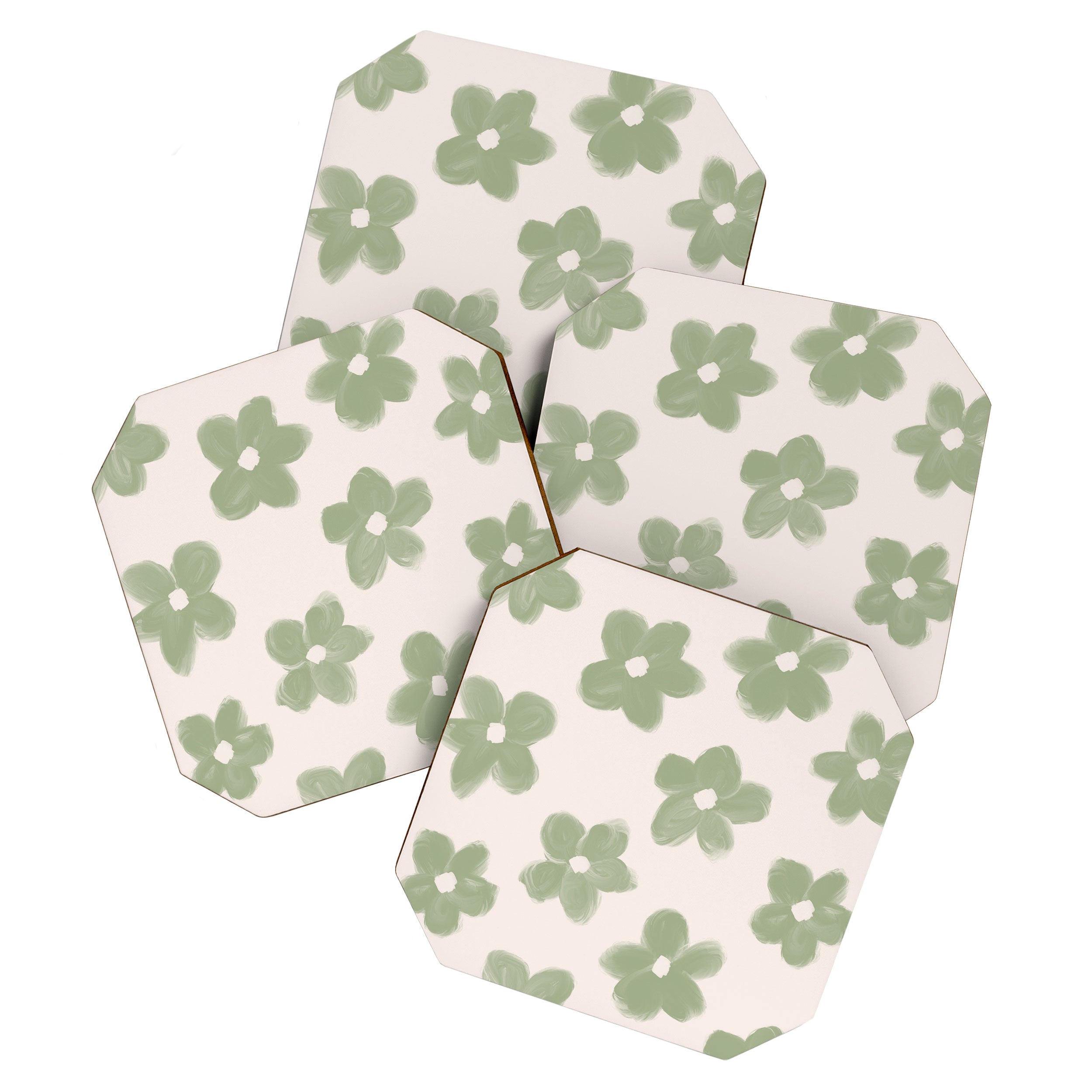 Sage Green Flowers Coaster Gallery Image 1