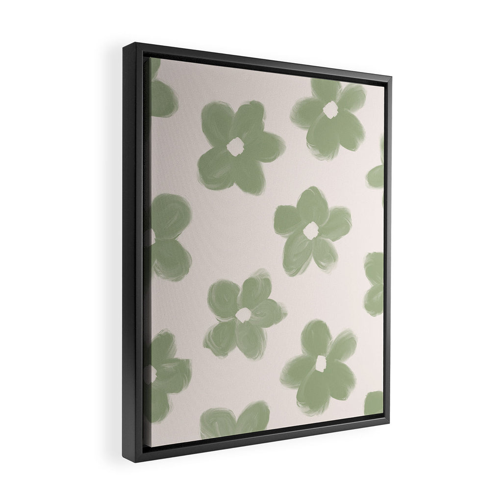 Sage Green Flowers Framed Canvas Print Gallery Image 2