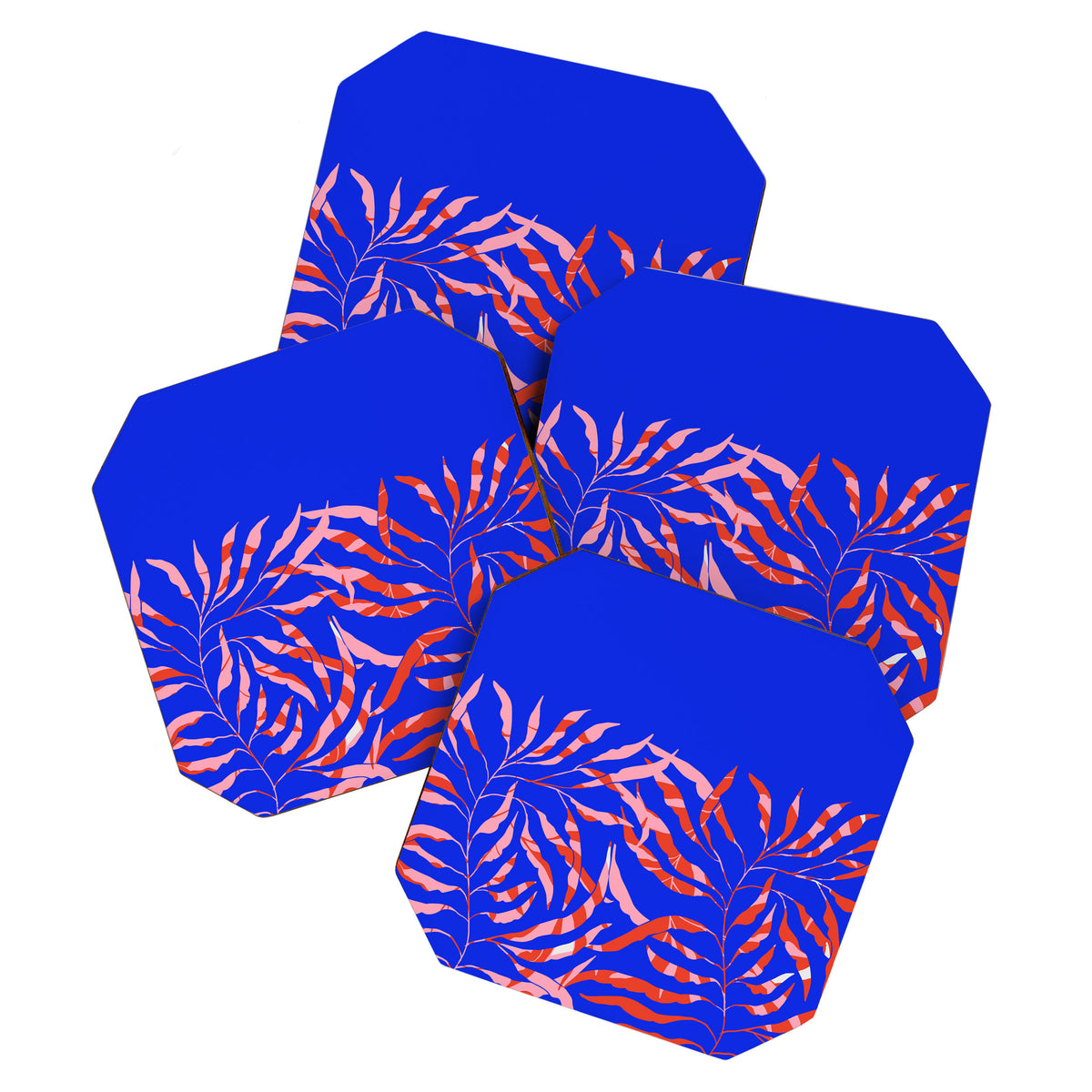 Sisters - Twin Leaf Portrait Matisse Style on Blue Coaster Gallery Image 1
