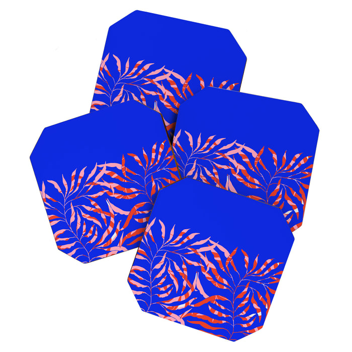 Sisters - Twin Leaf Portrait Matisse Style on Blue Coaster Gallery Image 1