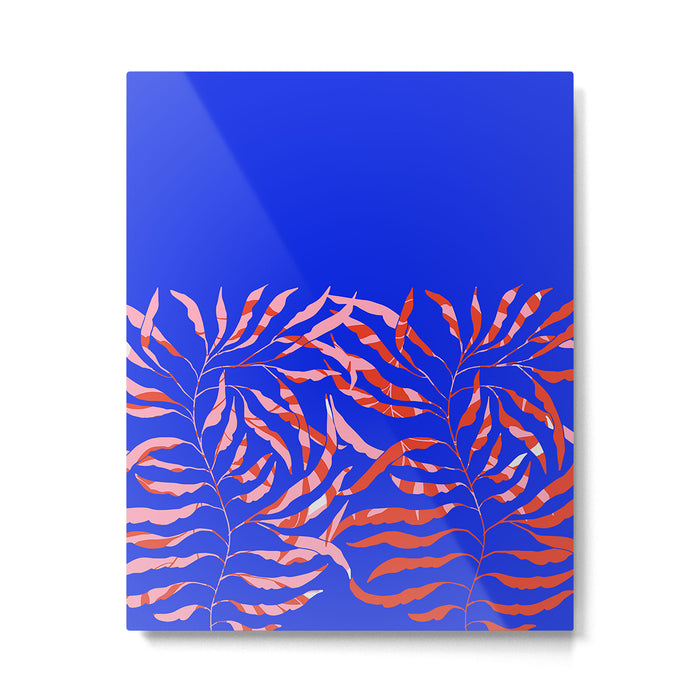 Sisters - Twin Leaf Portrait Matisse Style on Blue Metal Print Gallery Image 1