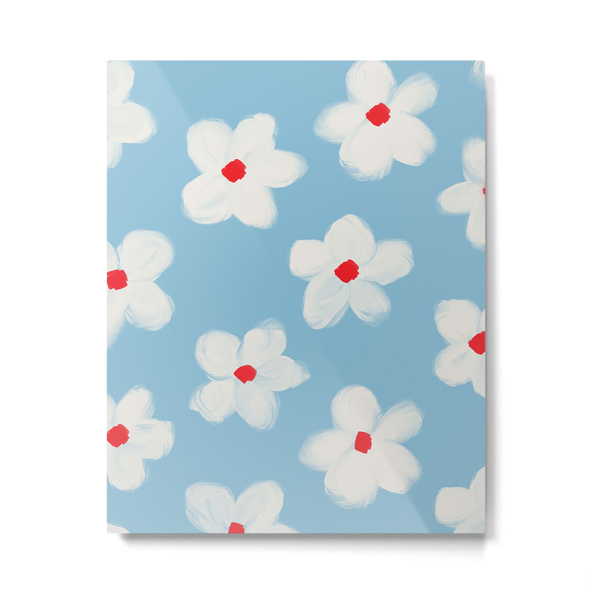 Soft Daisy Flowers - Cute Retro Floral Pattern on Pastel Blue Metal Print Gallery Image 6