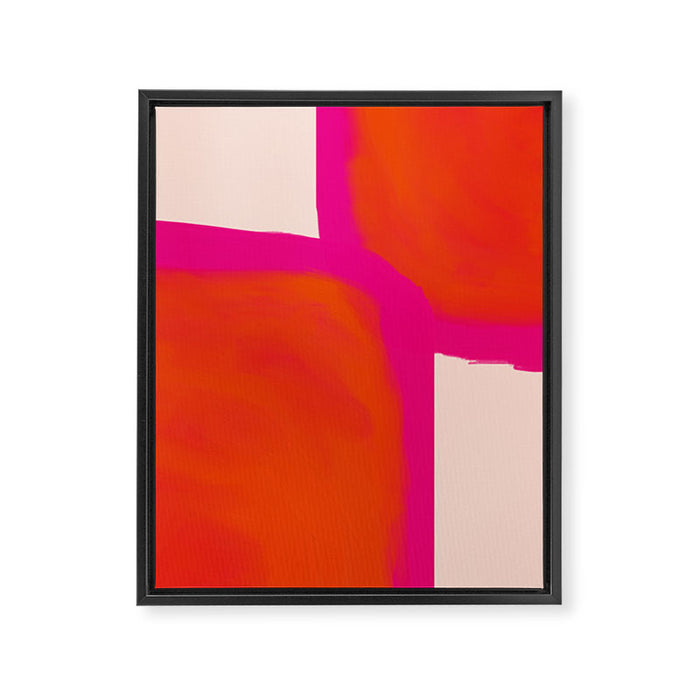 Touching Corners (Pink and Bold Orange) Framed Canvas Print Gallery Image 1