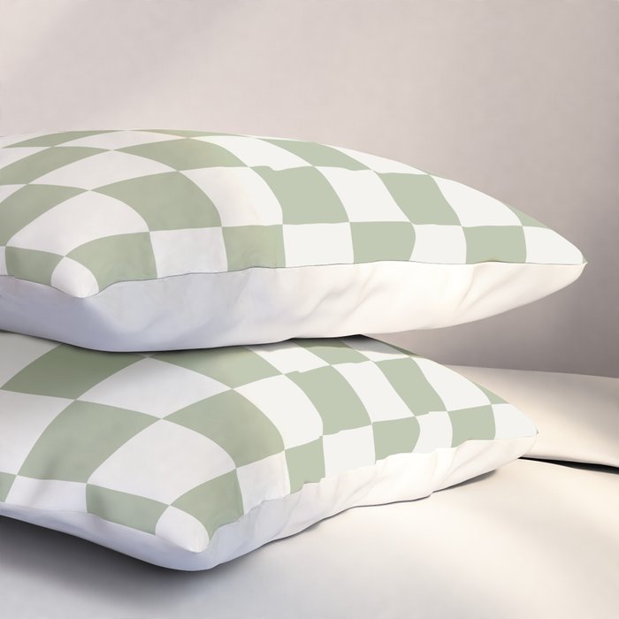 Checkerboard Check Checkered Pattern in Sage Green and Off White Pillow Sham Gallery Image 3