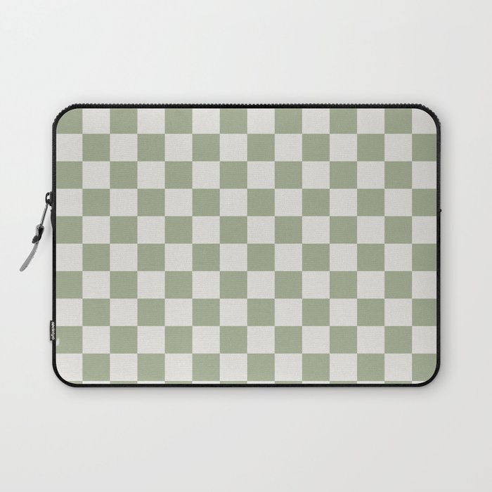 Checkerboard Check Checkered Pattern in Sage Green and Off White Laptop Sleeve Gallery Image 1