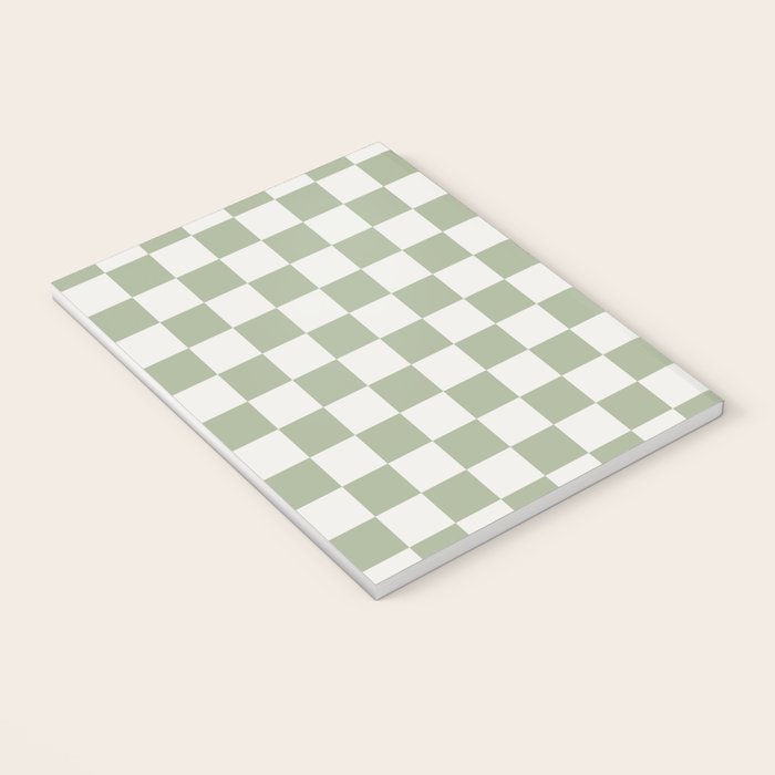 Checkerboard Check Checkered Pattern in Sage Green and Off White Notebook Gallery Image 3