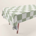 Checkerboard Check Checkered Pattern in Sage Green and Off White Tablecloth Gallery Image 1