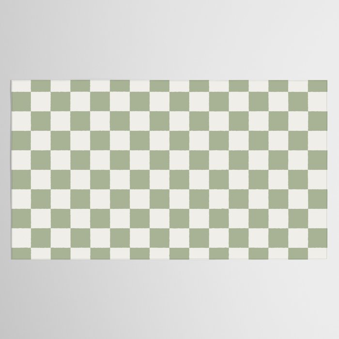 Checkerboard Check Checkered Pattern in Sage Green and Off White Tablecloth Gallery Image 2