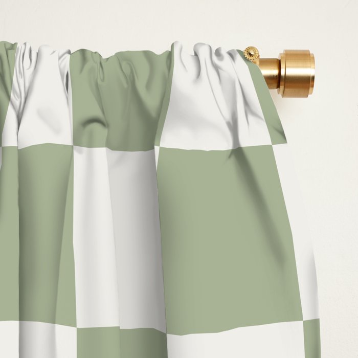 Checkerboard Check Checkered Pattern in Sage Green and Off White Window Curtain Gallery Image 2